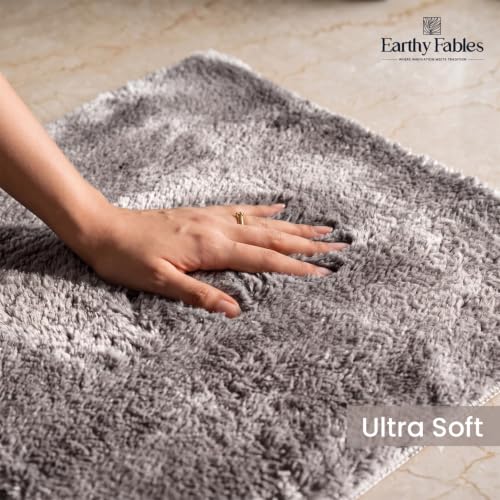 Image of Earthy Fables Plush Microfiber Bath Mat, Quick Dry, Anti-Skid, Water Absorbent, Non-Slip, Machine Washable Floor Rug, Shower Mat, Door Mat for Bathroom, Bedroom, 75 x 45 cm - Silver
