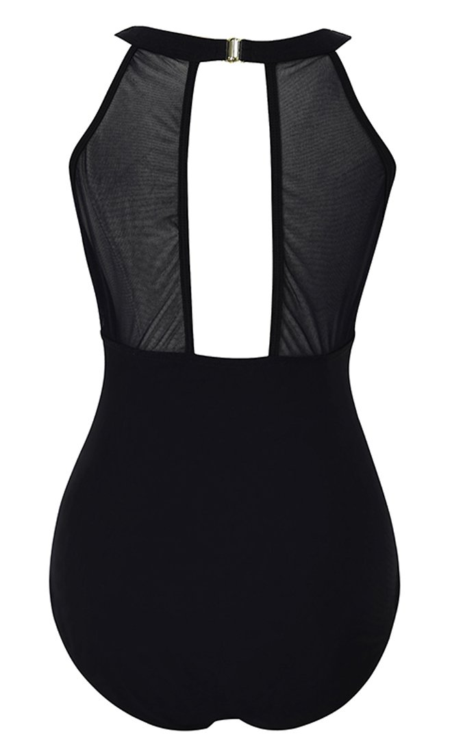 Viloree Costume da Bagno Intero da Donna con Controllo della Pancia Increspato Costumi da Bagno Collo Alto Nero M