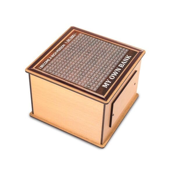 Laser Art Wooden Piggy Bank for Kids & Adults, Coin Box with Carved Design, Savings Box, Mini Bank, Donation Box, Smart Money Box, Wooden Coin Box, Money Saver, Piggy Bank with Numbers 3