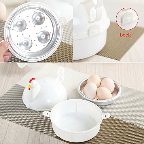 Jree Ash Microwave Egg Cooker, Plastic Egg Steamer With 4 Eggs Capacity, Functional Utility Kitchen Gadgets To Cook Soft And Hard Boiled Egg, Chicken Shape, White #TOP4