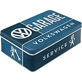 vw geschenkset Aus robustem Stahlblech Nostalgic-Art Retro flach Vorratsdose, Blech-Dose mit Deckel, Volkswagen Garage, 2,5 l