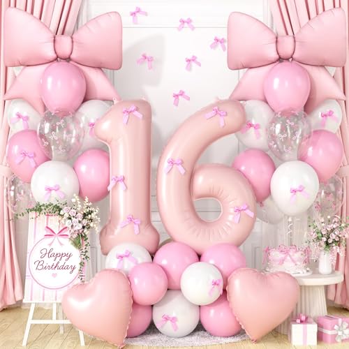 Image of 16th Birthday Decorations for Girl,Pink 16 Balloons for Party Decorations