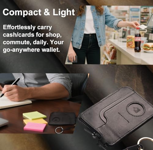 Genuine Leather Coin Purse for Women Men, Small Change Purse, Compact Zippered Keychain Wallet, 2 Card Slots Holder (Holds Change,Coins, Bills, Cards), Classic Gift Idea, Black3