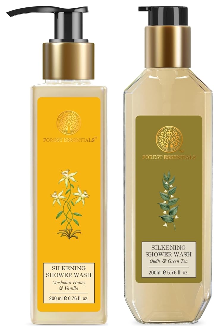 Forest essentials Silkening Shower Wash Mashobra Honey & Vanilla,200 ml & Silkening Shower Wash Oudh & Green Tea| 200 ml Combo-picture-20