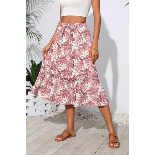 Image of Witsmile Summer Skirts for Women 2025 High Waisted Skirts for Women Vacation Wardrobe Essential(FP Pink Leaf,S)