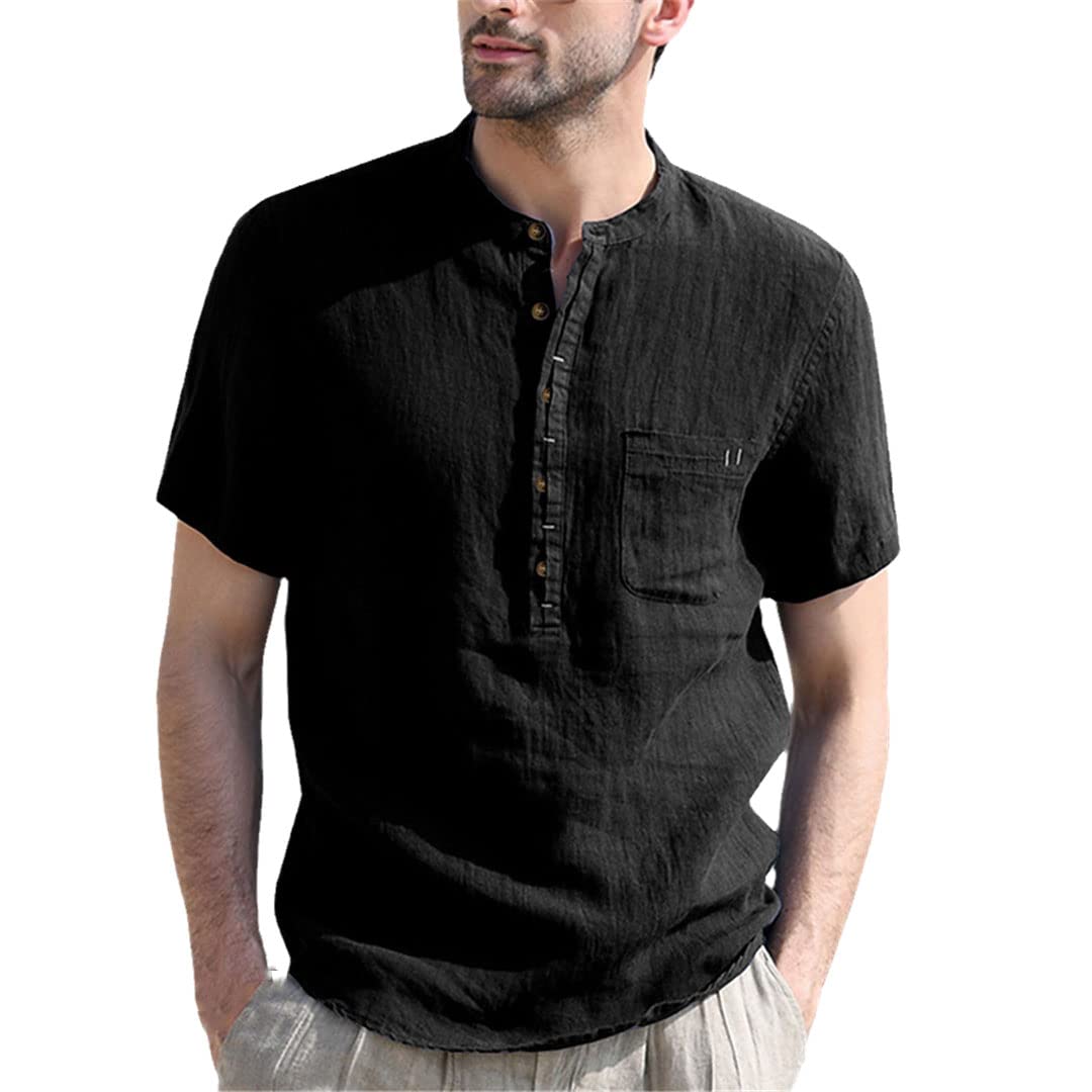 Henley Herren-T-Shirt, kurzärmelig, lässig, Strandbluse