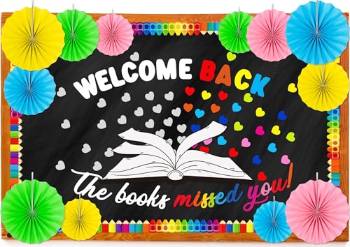 Welcome Back to School Bulletin Board Decorations The Books Missed You Colorful Hearts Paper Fans Cutouts Classroom Library Decor