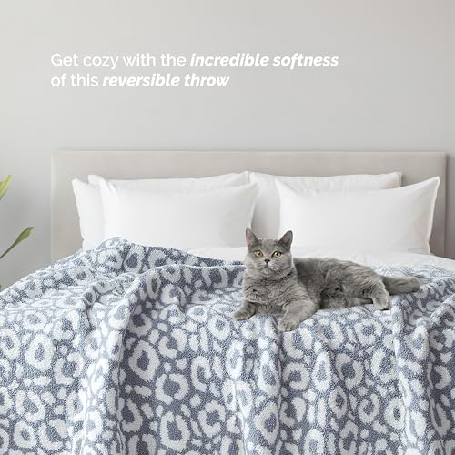 Image of Elegant Comfort Leopard Throw Blanket, Gray Super Soft Cozy Fluffy Warm Throw Blankets for Couch, Sofa, Chair, Bed, Camping, Picnic, Travel Lightweight Bed Blanket (50 inch x 70 inch)