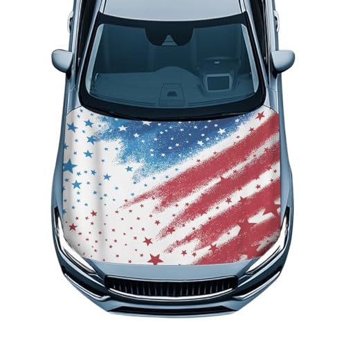 Image of American Flag Print Hood Cover for Compact Car SUV Sedan Truck, Patriotic Decorations, Waterproof Stretchable Car Hood Wrap Blanket, Auto Accessories (59x39 Inch)