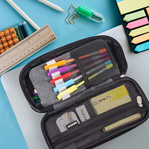 Image of Canvas Pencil Case Pouch With Zipper - Grey | Large Capacity Canvas Stationery Organizer Pen Bag With Zipper for Office, College, School, Travel, Students and Adults