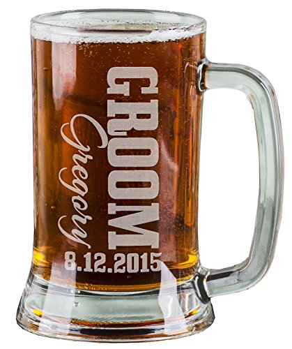16 Oz Groom Groomsmen Beer Mug Wedding Party for Groomsman Beer Glass Etched Engraved Custom with Name Wedding Title and Date for Wedding Bachelor Bridal Party Favor Idea Quantity Discounts
