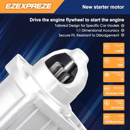 Image of Ezexpreze 19264 19159 New Starter Motor Replacement for Honda Civic 1.8L 2012-2015, HR-V 1.8L 2016-2022, Acur.a ILX 2.0L 2013 2014 2015 L4 Engine OE#: 31200-R1A-A01 31200-R0A-004 31200-RIA-A11
