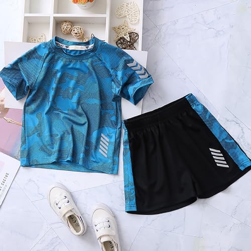 Image of Boys Summer Clothing Sets Kids Outfit Set Camouflage Short Sleeve T-Shirt+ Shorts Sportswear 3-13Years