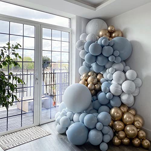 Image of Voircoloria 130pcs Dusty Blue Balloons Different Sizes 18 inch 12 inch 10 inch 5 inch Slate Blue Balloons for Boys Girls Baby Shower Wedding Anniversary Graduation Engagements Birthday Party Decorations