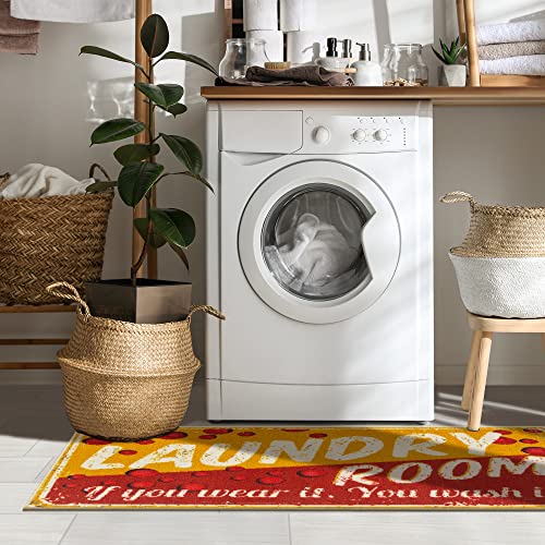 Machine Washable Bubbles Design Laundry Room Rug Non-Slip Rubberback 2x5 Laundry Runner Rug for Laundry Room, Bathroom, Washroom, 20" x 59", Red/Yellow - Thumbnail 5