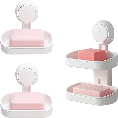TAILI Jabonera con ventosa paquete de 3 unidades jabonera con succión al vacío soporte de jabón de plástico para ducha montado en la pared sin