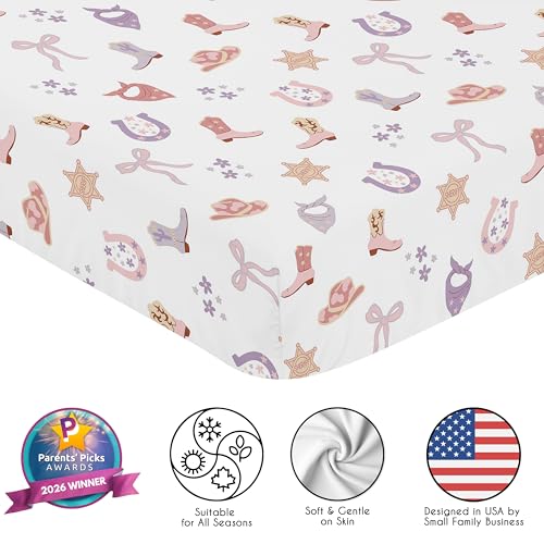 Image of Sweet Jojo Designs Fitted Baby Crib Sheets (Boho Western Cowgirl) for Girls, Infant Nursery, Toddler Room - Standard Size (Pink, Purple, Vintage, Colorful, Bohemian, Wild West, Boots & Bows, Bandana)