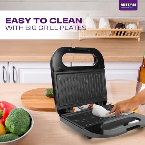 Image of Milton Royal Express 800W Griller Sandwich Maker & Toaster | Auto Cut Off | Non-Stick Fixed Grill Plates | Easy Clean | Power Indicators | 1 year Manufacturer Warranty - Black