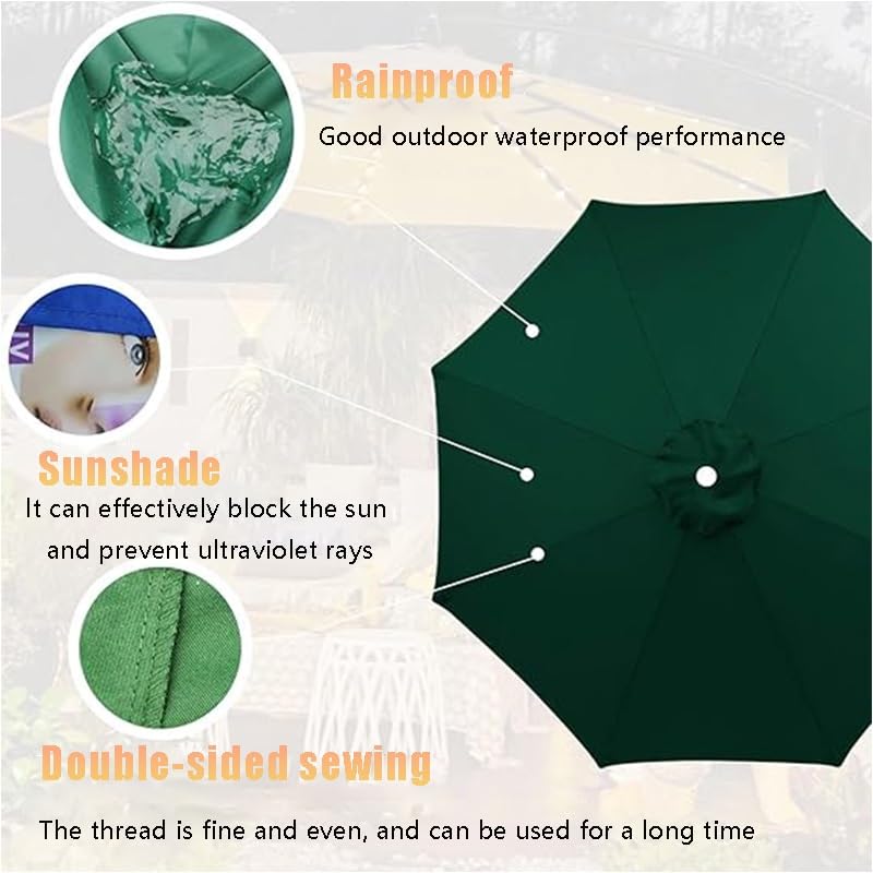 GSKFXJ 6/8 Ribs Replacement Patio Umbrella Canopy 7ft/8ft/9ft/10ft Outdoor Parasol Cover, Umbrella Replacement Top Cover for Beach, Yard, Patio(Dark Curry,8Ribs(2m/7ft))