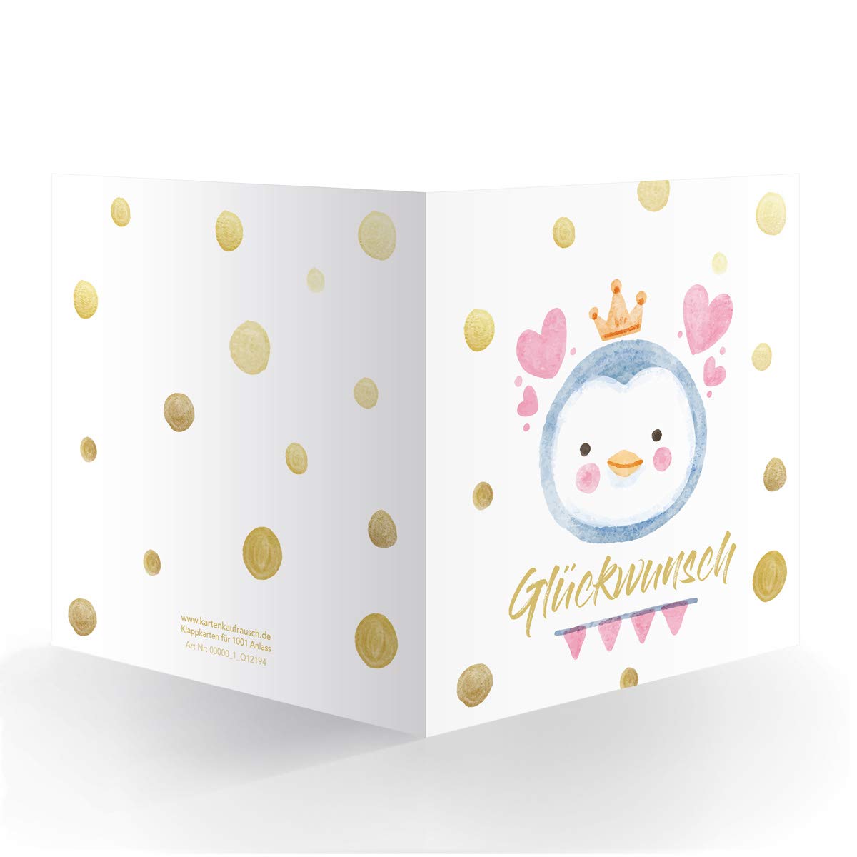 Kartenkaufrausch 12 x Süße Pünktchen Glückwunsch-karte (quadratisch, 15,5x15,5cm inkl Umschlag) mit Pinguin und Krone: Glückwunsch - große XL Karte zur Geburt, Hochzeit, Examen & Geburtstag
