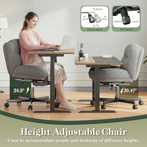 Image of DurayLoly Criss Cross Office Chair with Foot Rest, 26.77 inch Wide Cross Legged Office Chair with 7 inch Thick Backrest, Height Adjustable & 360Swivel, Desk Chair for All-Day Comfort (Misty Gray)