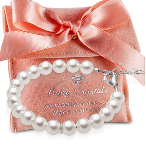 Image of Baby Crystals Toddler Bracelets for Girls I Personalized Baby Gifts I Custom Initial Letter I Sterling Silver Initial Charm I Pearl Bracelet I Kids Jewelry I Keepsake Birthday Gifts