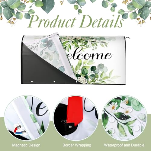 Image of Tiamon Mailbox Covers Magnetic Welcome Letter Box Wrap Standard Size 21x18 Inch Spring Leaves Mailbox Decor Summer Post Box Decoration for Outdoor Garden Yard(Green Eucalyptus)
