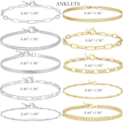 MAGIDOVE 10PCS Anklets for Women Anklet Bracelet for Women Gold and Sliver Color3