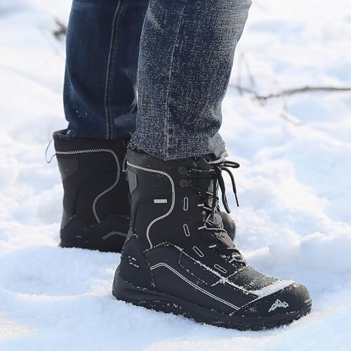 ROCKMARK Men's Winter Snow Boots Outdoor Warm Mid Calf Waterproof Durable Boot Non-Slip Warm Climbing Shoes 5