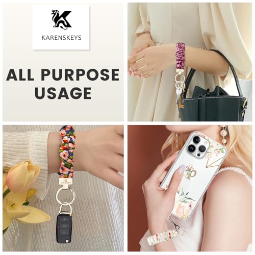 Image of Scrunchie Keychain Wristlet, Key Chain for Car Keys with D Ring, Stretchy Phone Charms with Tether Tab for Women.