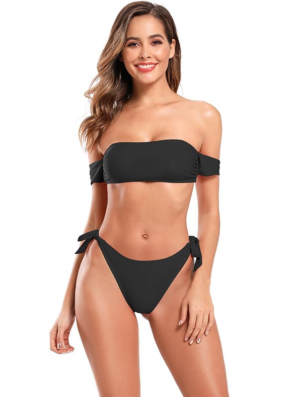 SHEKINI Bañador Mujer Tirantes Extraíbles Bandeau Top de Bikini Brasileño Bikini Set Ties Up Bikini Tanga Bikini Bragas