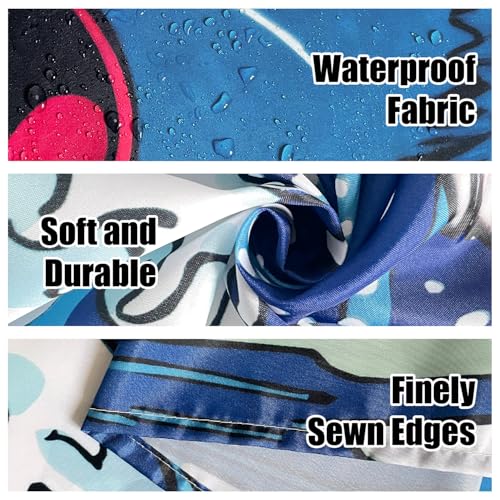 Image of Funny Blue Cat Monster Shower Curtain Set, Japanese Anime Sunset Ocean Waves Home Bathroom Decor, Polyester Cloth Fabric Bath Curtain with 12 Hooks 72 inch W x 72 inch L