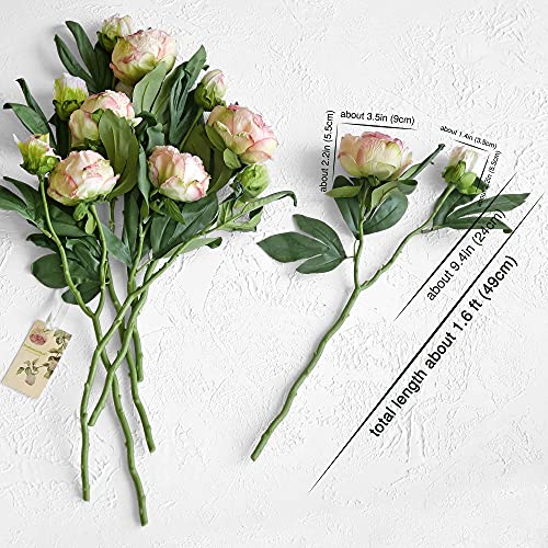 Image of FiveSeasonStuff Vintage Blush Pink Peonies - Realistic Artificial Silk Flowers with Dry-Look Petals, 6 Stems for Rustic Home & Wedding Bridesmaids Bouquet Bridal Showers