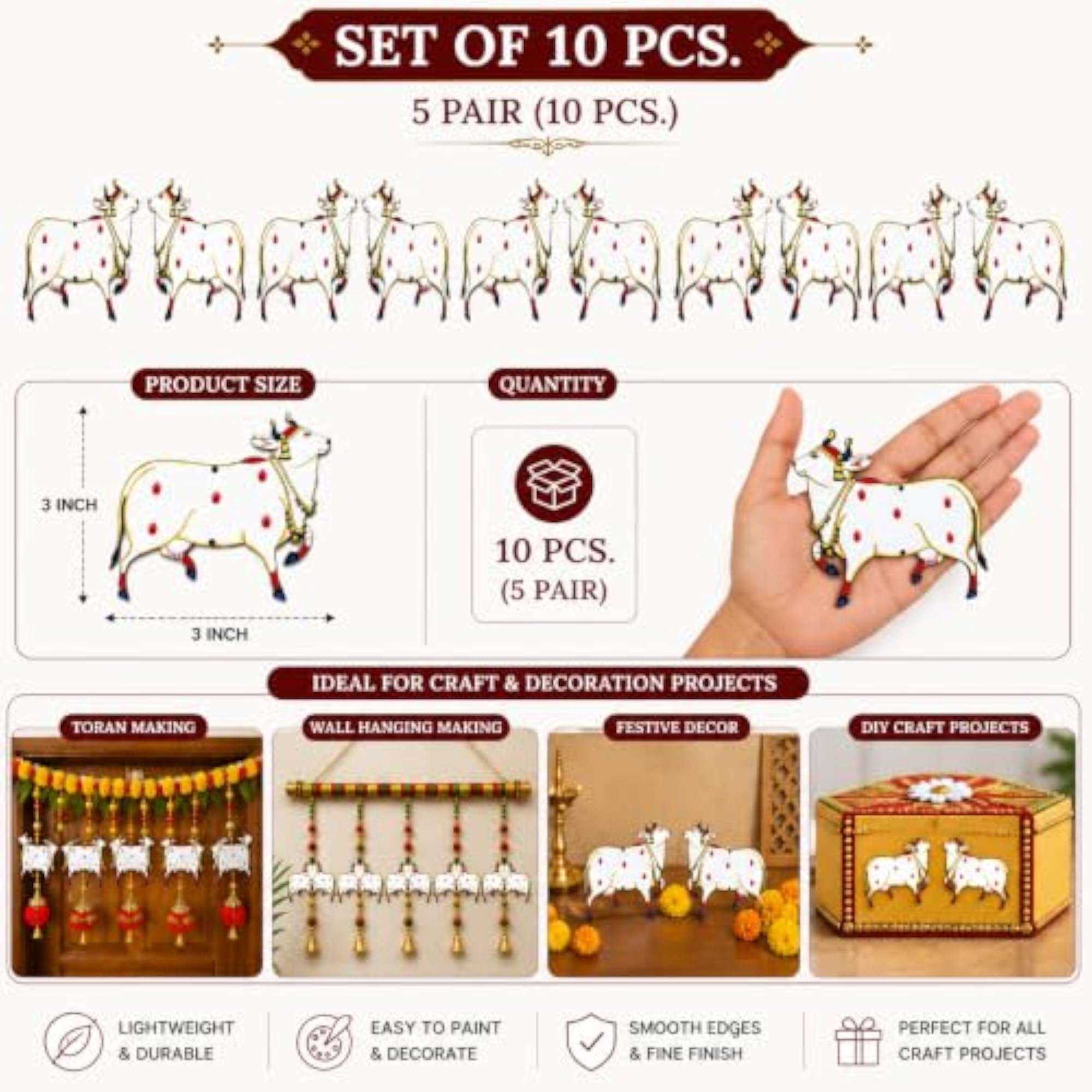 Wooden Cow MDF Cutout for DIY Craft Projects