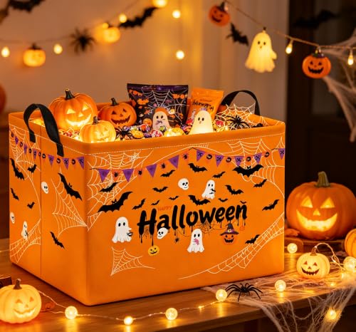 Image of Rectangle Storage Basket,Gift Basket,Room Decor(Yellow Flag Halloween)