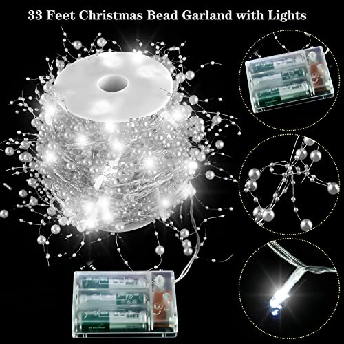 Guirlande perles de Noël 10m argentée LED pour cheminée