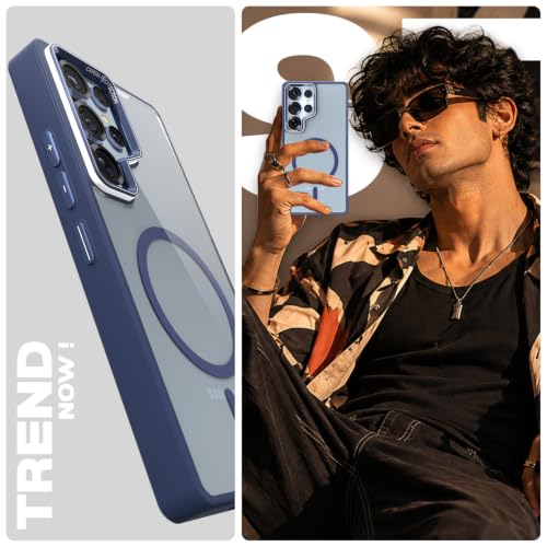 Image of Pikkme Back Cover for Samsung Galaxy S25 Ultra 5G | Shockproof | Mag-Safe Compatible | Hard Transparent Back | Premium Raised Camera Protection | Bumper Case (Blue Mag-Safe)
