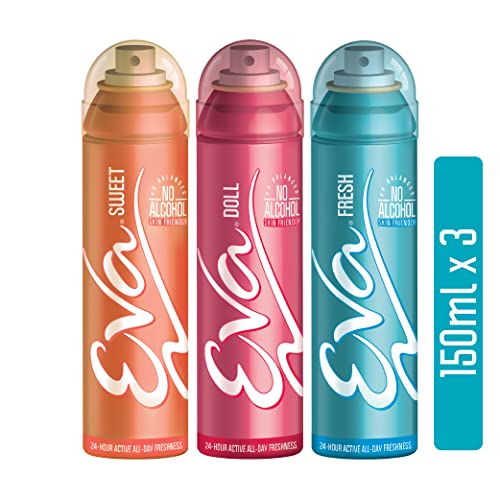 Eva Sweet, Doll & Fresh Deodorant For Women | Long Lasting Deo | Skin Friendly | Dermatologically Tested | No Alcohol | Pack of 3 | 450 Ml