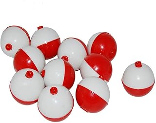 ZS 50 Pcs 1 inch Fishing Bobbers Floats Hard ABS Snap-on Round Floats Red and White Push Button Round Float Bobbers Fishin...