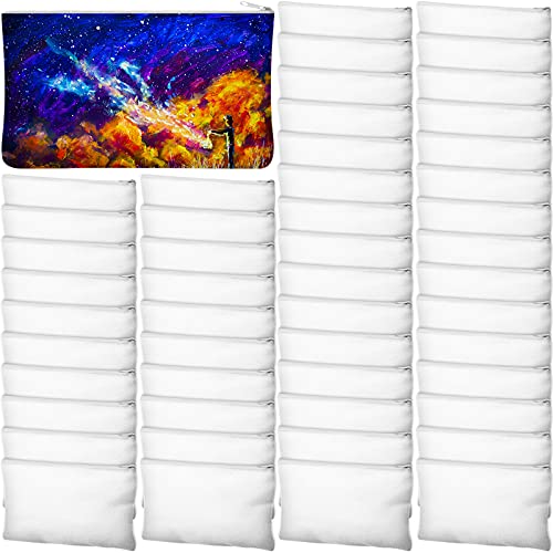 50 Pieces Sublimation Blank Canvas Makeup Bags Bulk Blank DIY Heat Transfer Cosmetic Makeup Bags Canvas Pen Case Pencil Bags Clear Sublimation Blank Pouch with Zipper (White,7 x 4.3 Inch)