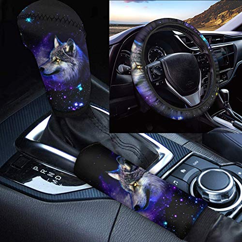 TOADDMOS Lot de 3 housses de volant douces et antidérapantes pour frein à main Motif loup galaxie Violet Cover