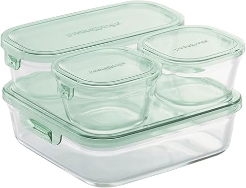 iwaki PS-PRN-4G2 Pack & Range - Recipiente de almacenamiento de vidrio resistente al calor, color verde, juego de 4