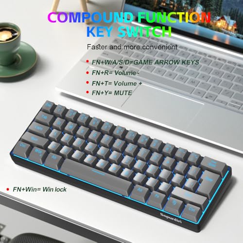 Image of Snpurdiri 60% Wired Gaming Keyboard, RGB Backlit Ultra-Compact 61 Keys 60 Percent Mini Gaming Keyboard for PC /Mac Gamer, Typist, Travel, Easy to Carry on Business Trip(Iron Grey)