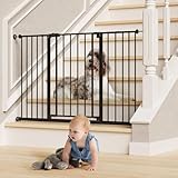 InnoTruth 28.9-49' Baby Gate for Stairs, 30' Tall Extra Wide Pet Gates for Doorways One-Hand Opening, Easy Walk Thru Dual Lock Dog Gates for the House, Hallways, Rooms, Easy Install Toddler Gate,Black