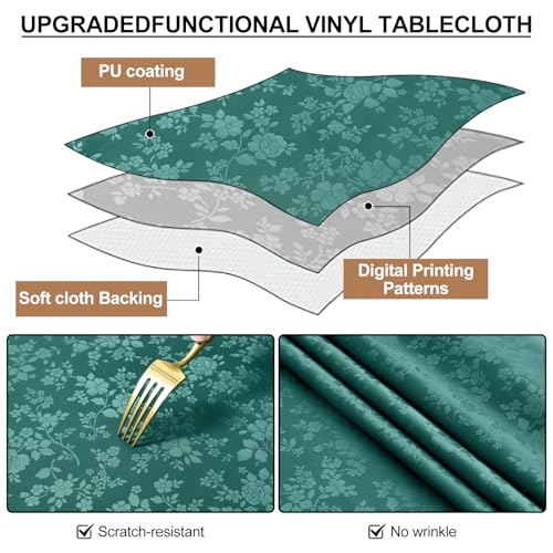 Image of Smiry Rectangle Table Cloth, Waterproof Heavy Duty Vinyl Tablecloths, Wipeable Washable Table Cover for Kitchen and Dining Room (Green, 60 inch X 120 inch)