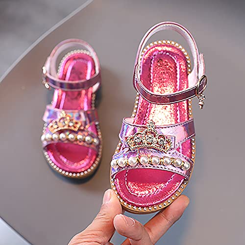 Girls Sandals Flat Pearl Children Shoes Big Kids Beach Shoes Girls Princess Shoes Toddler (Hot Pink, 30 Little Child)2