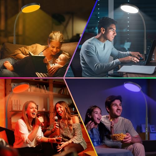 Image of PACOVY Floor Lamp, Adjustable Height Floor Lamps for Living Room Bedroom, 120 LED Super Bright Standing Lamp Remote Control Dimmable Gooseneck Tall Stand Reading Lamp for Office Craft, Black-RGB