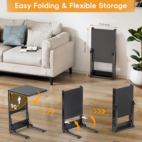 Image of Folding C Shaped End Table, Small Folding Side Table with Storage Bag, Portable TV Tray for Couch, Sofa, Bed, Black