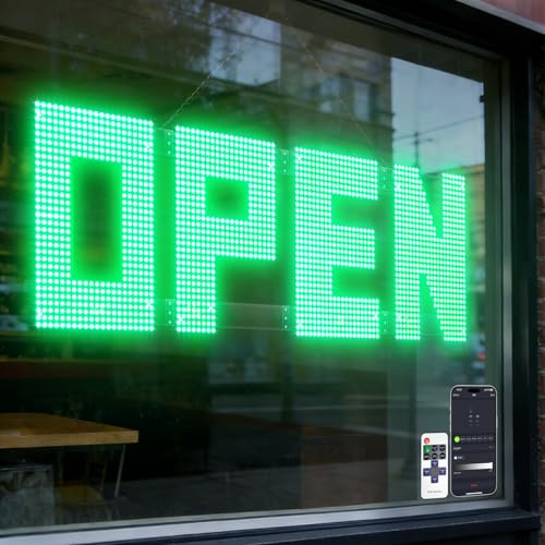 Image of 50 inchx17 inch Large LED Open Sign with Remote and Bluetooth App, Super Bright Open Signs for Business, Dimmable Big Open Sign for Storefront Window Bar Salon Cafes Retail Shops Green