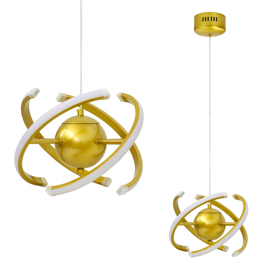 Gold Pendant Lights 26W,Modern Pendant Lights Kitchen Island,3 Color Temperature(3000K,4000K,6000K),Hanging Light Lamp for Dining Room,Foyer,Living Room,Bedroom,Entryway,Over Table,Adjustable Shape